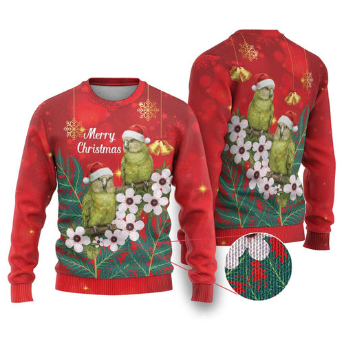 New Zealand Kakapo Christmas Ugly Christmas Sweater Owl Parrot Santa Sliver Fern Manuka - Red - Aussie Hoodie