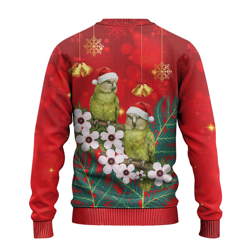 New Zealand Kakapo Christmas Ugly Christmas Sweater Owl Parrot Santa Sliver Fern Manuka - Red - Aussie Hoodie