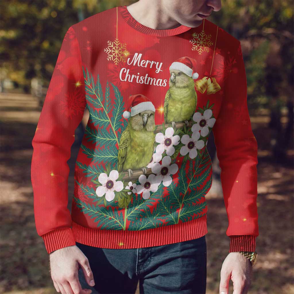 New Zealand Kakapo Christmas Ugly Christmas Sweater Owl Parrot Santa Sliver Fern Manuka - Red - Aussie Hoodie