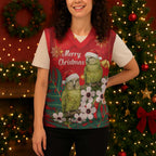 New Zealand Kakapo Christmas Knitted V-Neck Vest Owl Parrot Santa Sliver Fern Manuka - Red - Aussie Hoodie
