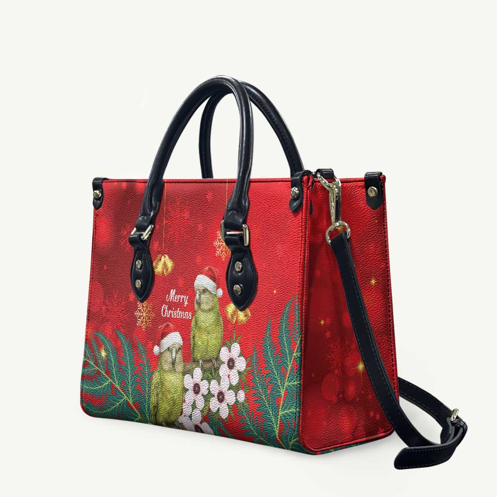 New Zealand Kakapo Christmas Leather Bag Owl Parrot Santa Sliver Fern Manuka - Red - Aussie Hoodie