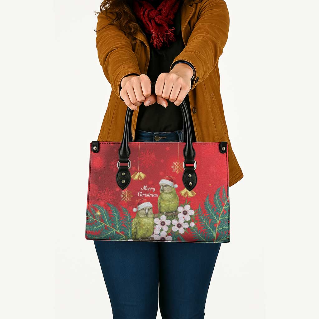 New Zealand Kakapo Christmas Leather Bag Owl Parrot Santa Sliver Fern Manuka - Red - Aussie Hoodie