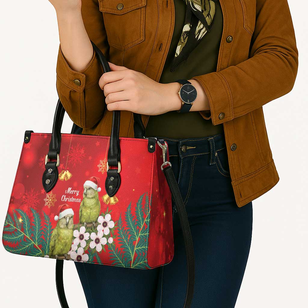 New Zealand Kakapo Christmas Leather Bag Owl Parrot Santa Sliver Fern Manuka - Red - Aussie Hoodie