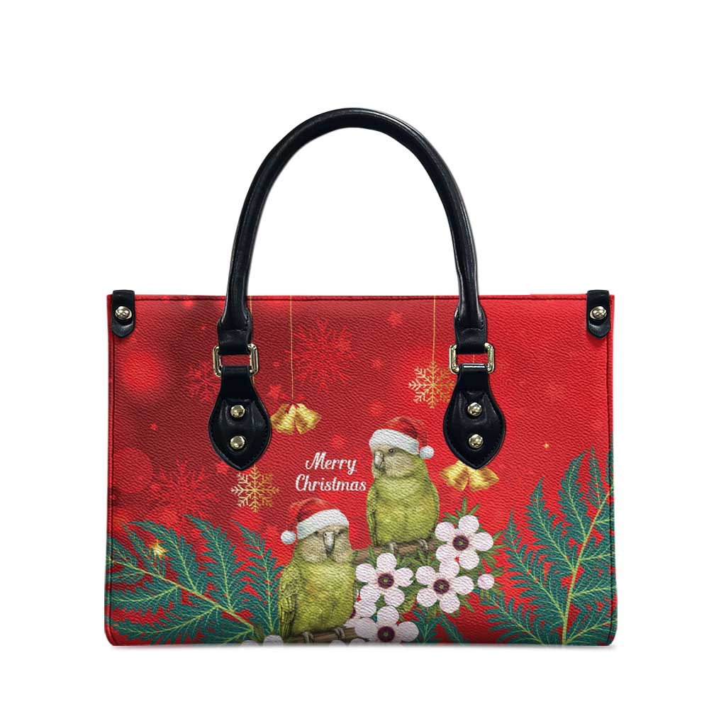 New Zealand Kakapo Christmas Leather Bag Owl Parrot Santa Sliver Fern Manuka - Red - Aussie Hoodie