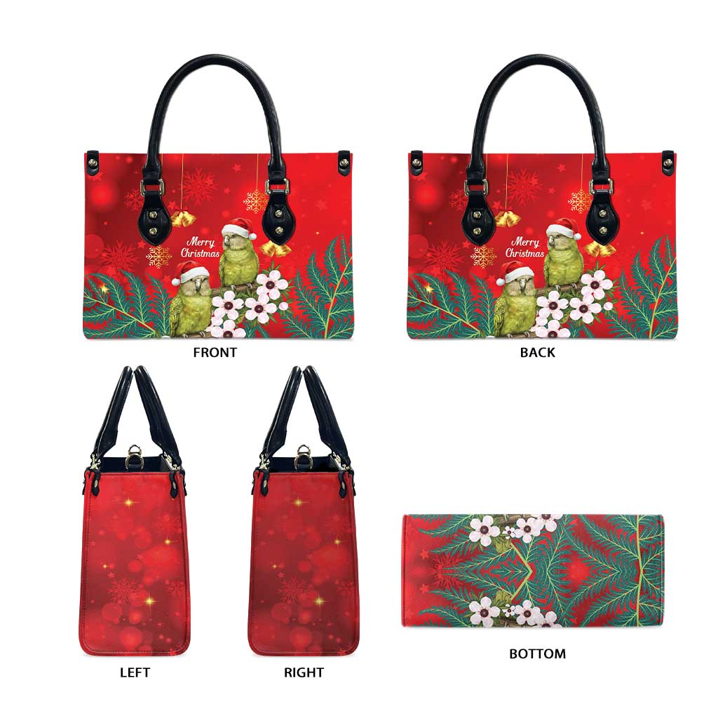 New Zealand Kakapo Christmas Leather Bag Owl Parrot Santa Sliver Fern Manuka - Red - Aussie Hoodie