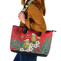 New Zealand Kakapo Christmas Leather Tote Bag Owl Parrot Santa Sliver Fern Manuka - Red - Aussie Hoodie