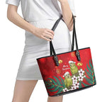 New Zealand Kakapo Christmas Leather Tote Bag Owl Parrot Santa Sliver Fern Manuka - Red - Aussie Hoodie