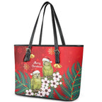New Zealand Kakapo Christmas Leather Tote Bag Owl Parrot Santa Sliver Fern Manuka - Red - Aussie Hoodie