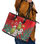 New Zealand Kakapo Christmas Leather Tote Bag Owl Parrot Santa Sliver Fern Manuka - Red - Aussie Hoodie