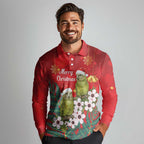 New Zealand Kakapo Christmas Long Sleeve Polo Shirt Owl Parrot Santa Sliver Fern Manuka - Red - Aussie Hoodie