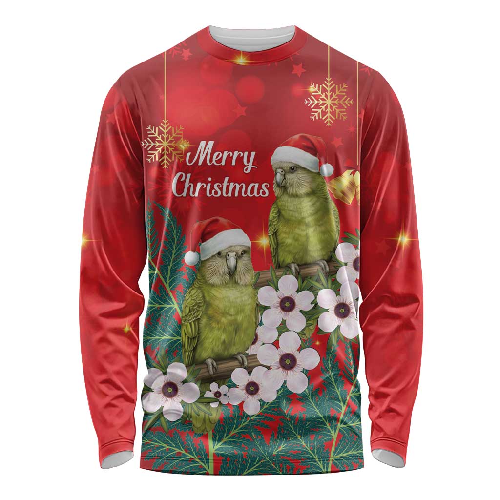 New Zealand Kakapo Christmas Long Sleeve Shirt Owl Parrot Santa Sliver Fern Manuka - Red - Aussie Hoodie
