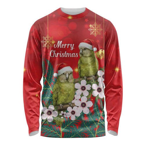 New Zealand Kakapo Christmas Long Sleeve Shirt Owl Parrot Santa Sliver Fern Manuka - Red - Aussie Hoodie