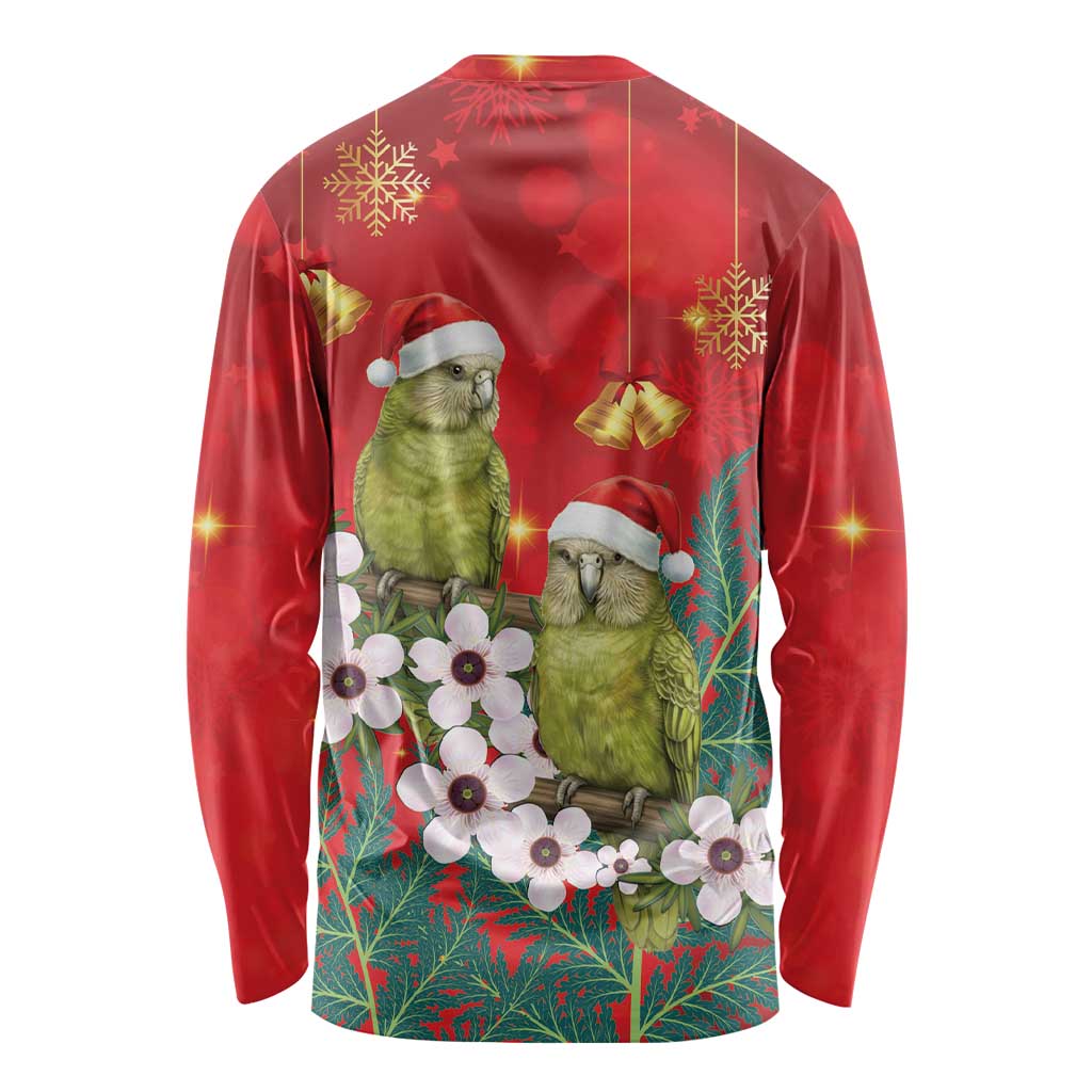 New Zealand Kakapo Christmas Long Sleeve Shirt Owl Parrot Santa Sliver Fern Manuka - Red - Aussie Hoodie