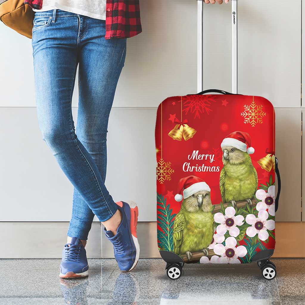 New Zealand Kakapo Christmas Luggage Cover Owl Parrot Santa Sliver Fern Manuka - Red - Aussie Hoodie