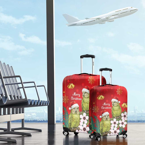 New Zealand Kakapo Christmas Luggage Cover Owl Parrot Santa Sliver Fern Manuka - Red - Aussie Hoodie
