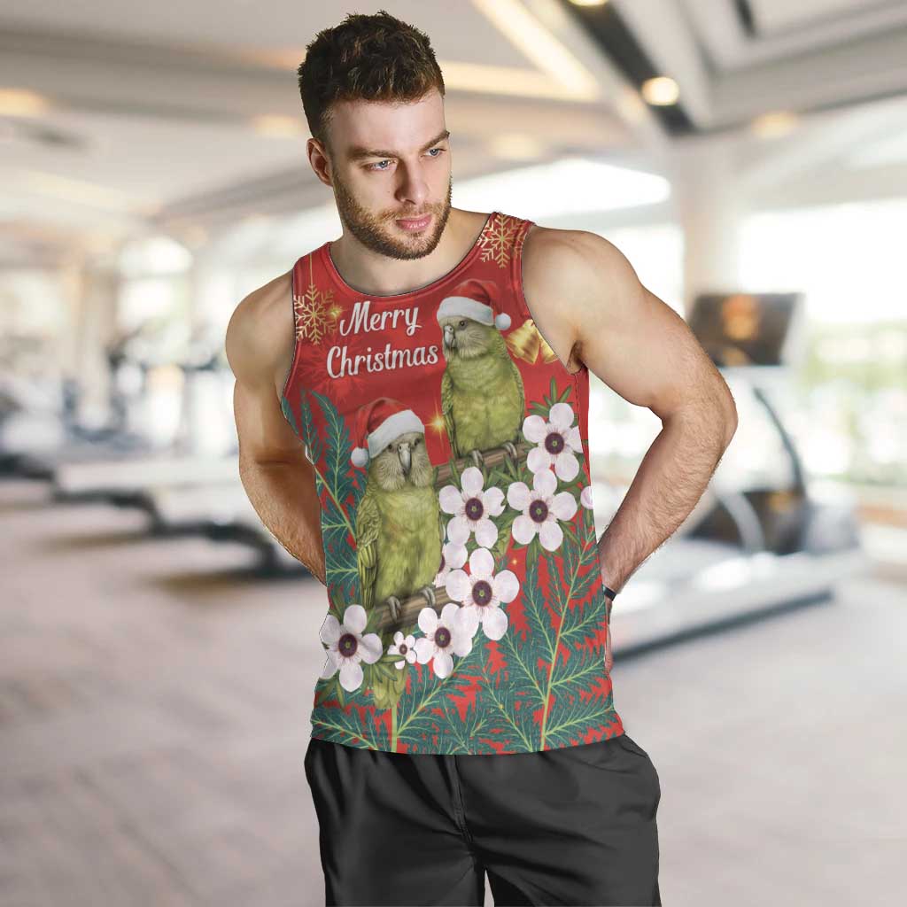 New Zealand Kakapo Christmas Men Tank Top Owl Parrot Santa Sliver Fern Manuka - Red - Aussie Hoodie