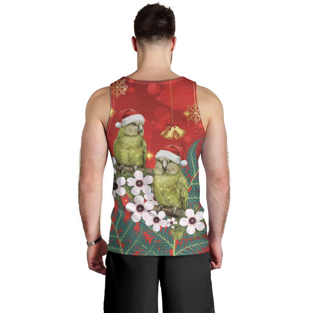New Zealand Kakapo Christmas Men Tank Top Owl Parrot Santa Sliver Fern Manuka - Red - Aussie Hoodie