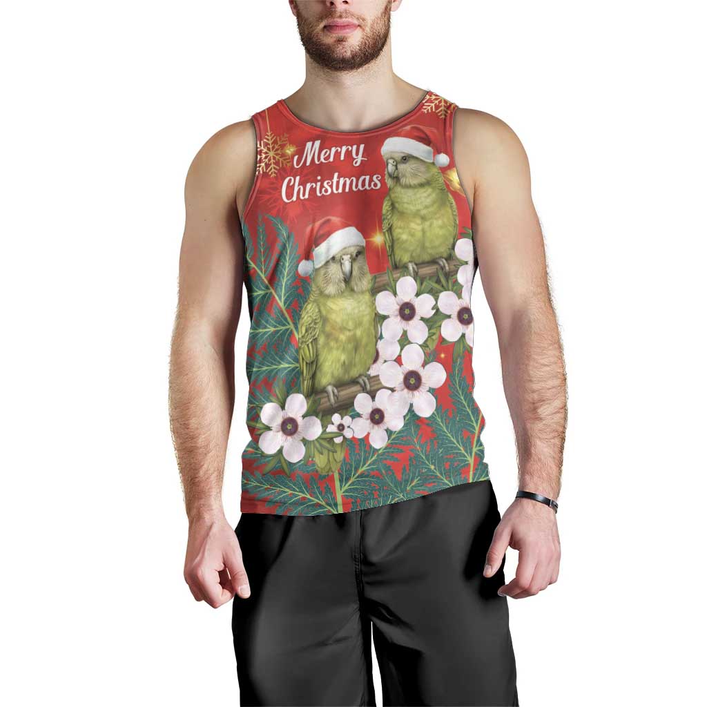 New Zealand Kakapo Christmas Men Tank Top Owl Parrot Santa Sliver Fern Manuka - Red - Aussie Hoodie