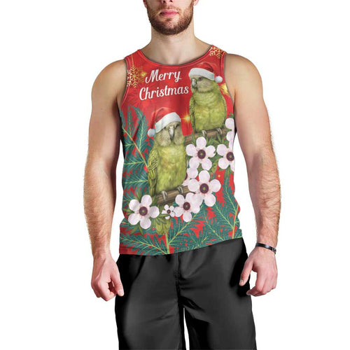 New Zealand Kakapo Christmas Men Tank Top Owl Parrot Santa Sliver Fern Manuka - Red - Aussie Hoodie