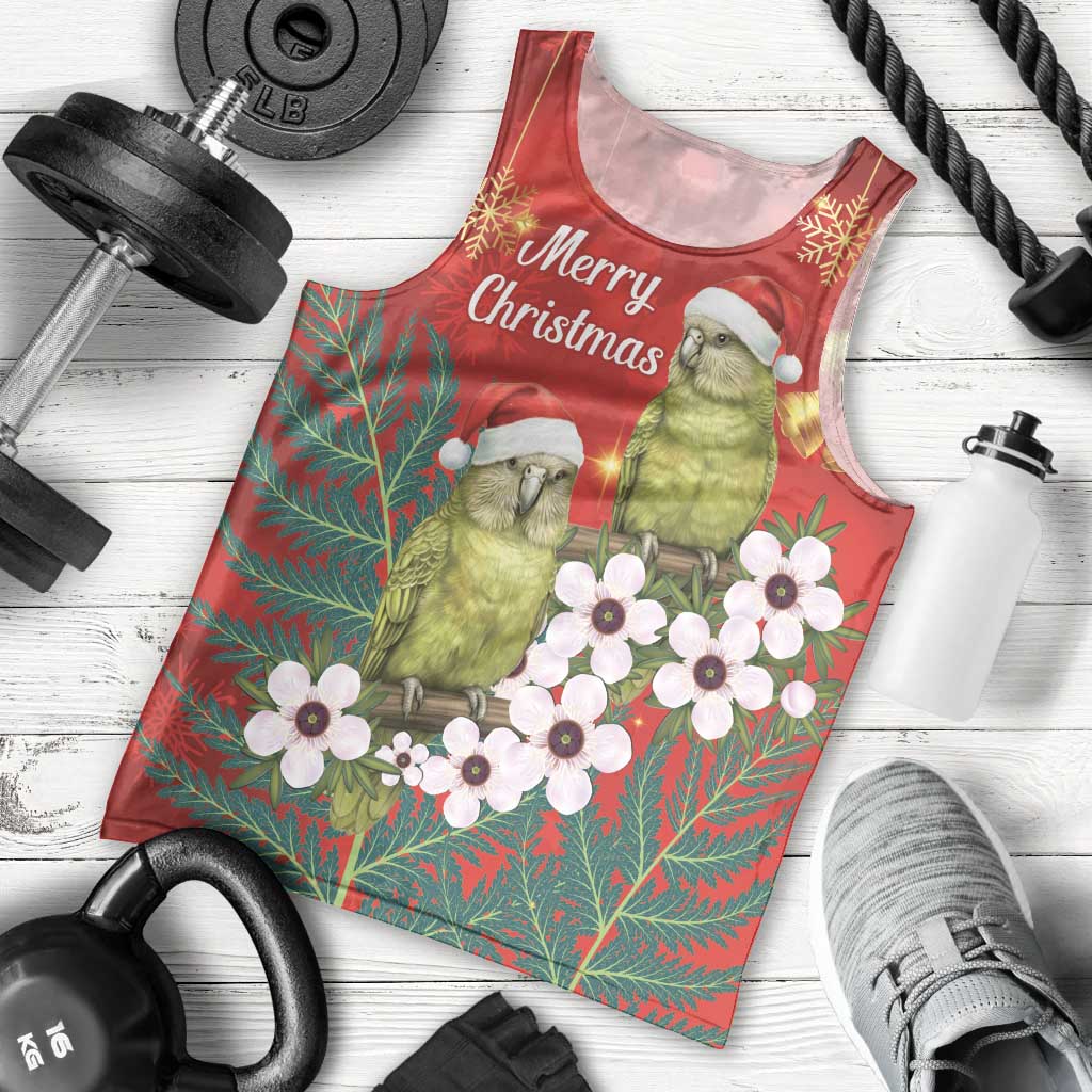 New Zealand Kakapo Christmas Men Tank Top Owl Parrot Santa Sliver Fern Manuka - Red - Aussie Hoodie
