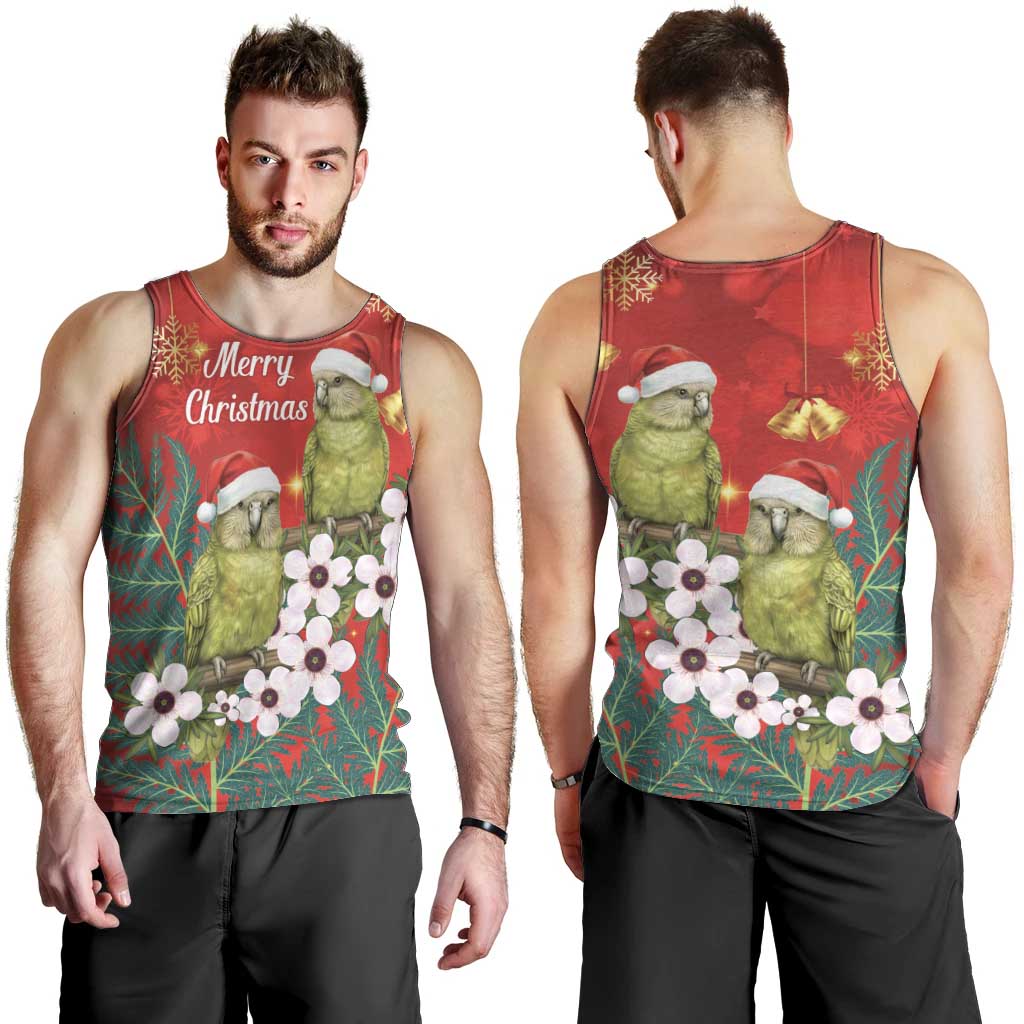New Zealand Kakapo Christmas Men Tank Top Owl Parrot Santa Sliver Fern Manuka - Red - Aussie Hoodie