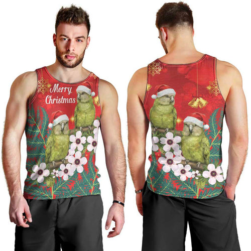 New Zealand Kakapo Christmas Men Tank Top Owl Parrot Santa Sliver Fern Manuka - Red - Aussie Hoodie