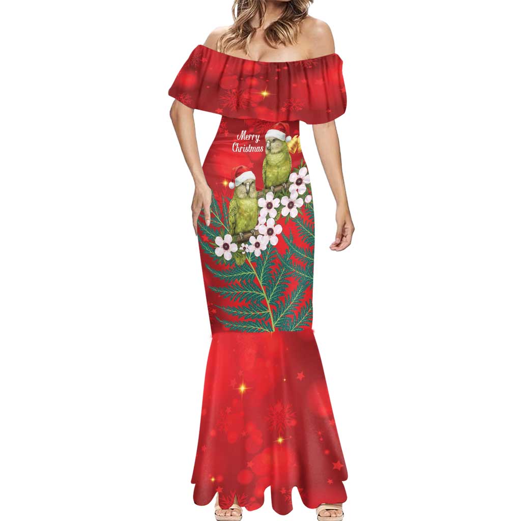 New Zealand Kakapo Christmas Mermaid Dress Owl Parrot Santa Sliver Fern Manuka - Red - Aussie Hoodie