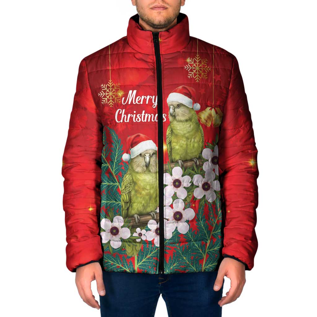New Zealand Kakapo Christmas Padded Jacket Owl Parrot Santa Sliver Fern Manuka - Red - Aussie Hoodie