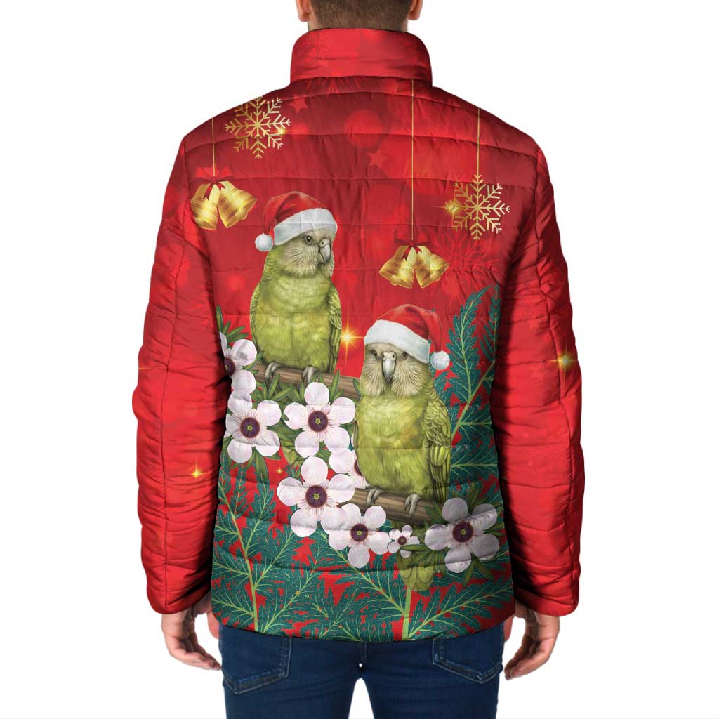 New Zealand Kakapo Christmas Padded Jacket Owl Parrot Santa Sliver Fern Manuka - Red - Aussie Hoodie