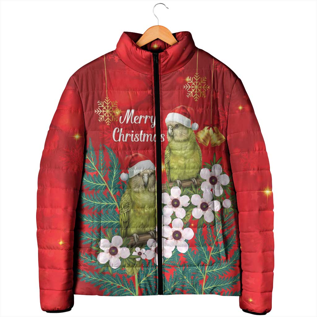New Zealand Kakapo Christmas Padded Jacket Owl Parrot Santa Sliver Fern Manuka - Red - Aussie Hoodie