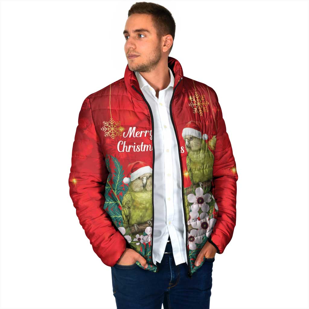 New Zealand Kakapo Christmas Padded Jacket Owl Parrot Santa Sliver Fern Manuka - Red - Aussie Hoodie