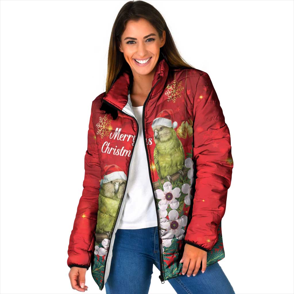 New Zealand Kakapo Christmas Padded Jacket Owl Parrot Santa Sliver Fern Manuka - Red - Aussie Hoodie