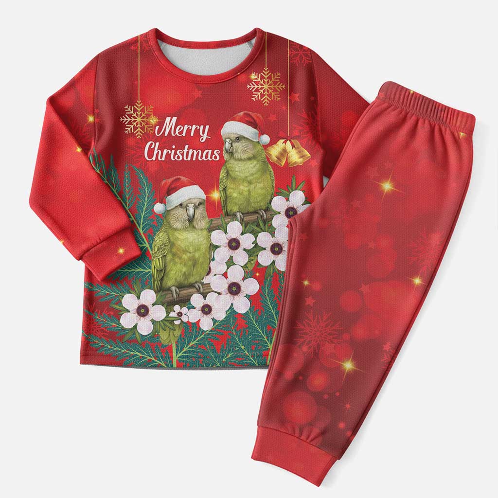 New Zealand Kakapo Christmas Pajama Set Owl Parrot Santa Sliver Fern Manuka - Red - Aussie Hoodie