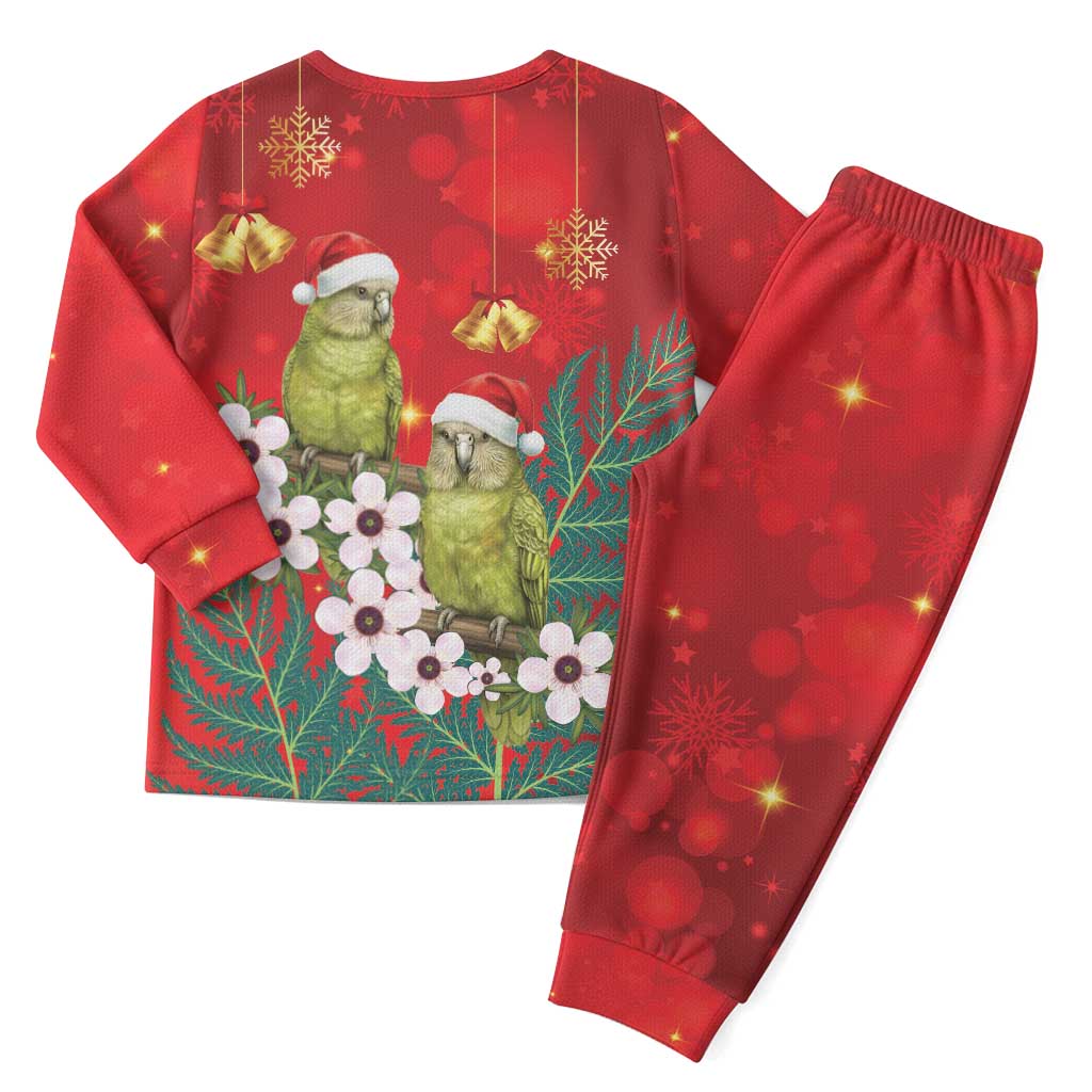 New Zealand Kakapo Christmas Pajama Set Owl Parrot Santa Sliver Fern Manuka - Red - Aussie Hoodie
