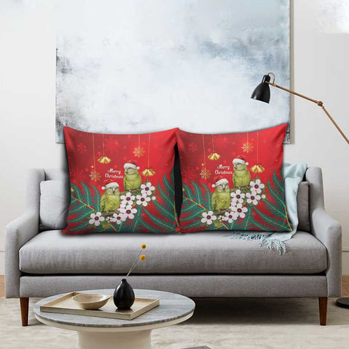 New Zealand Kakapo Christmas Pillow Cover Owl Parrot Santa Sliver Fern Manuka - Red - Aussie Hoodie