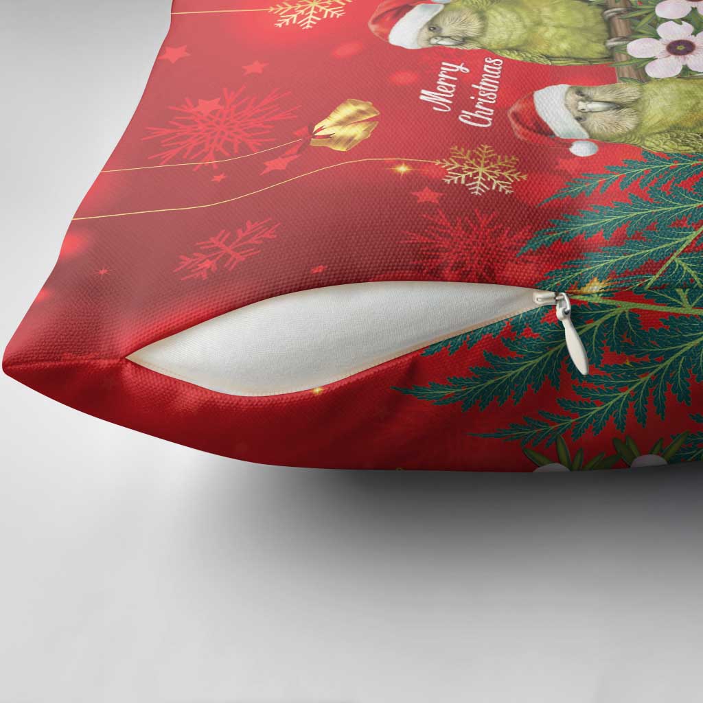 New Zealand Kakapo Christmas Pillow Cover Owl Parrot Santa Sliver Fern Manuka - Red - Aussie Hoodie