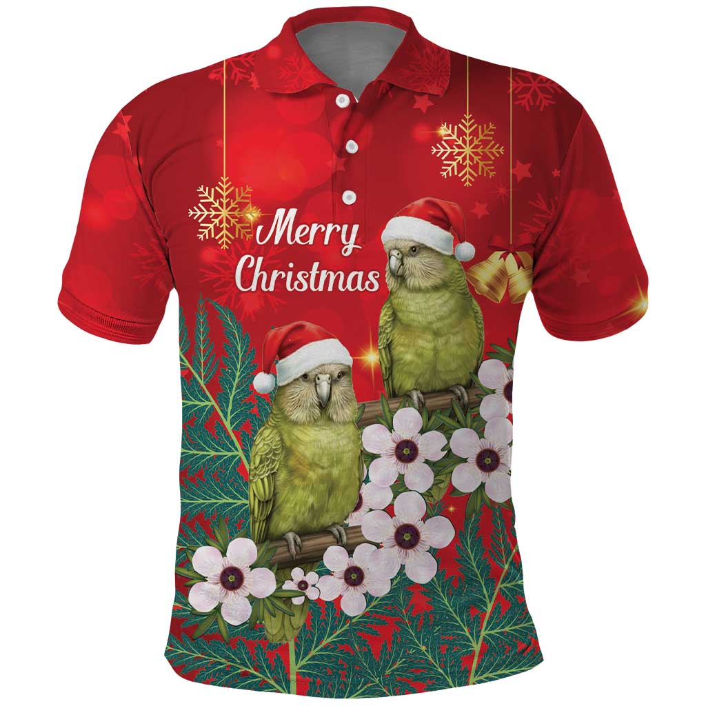 New Zealand Kakapo Christmas Polo Shirt Owl Parrot Santa Sliver Fern Manuka - Red - Aussie Hoodie