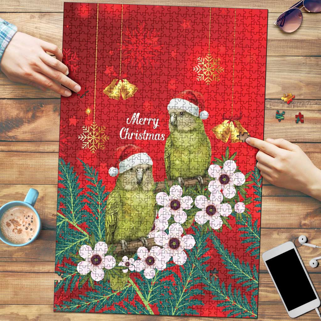 New Zealand Kakapo Christmas Puzzle Owl Parrot Santa Sliver Fern Manuka - Red - Aussie Hoodie