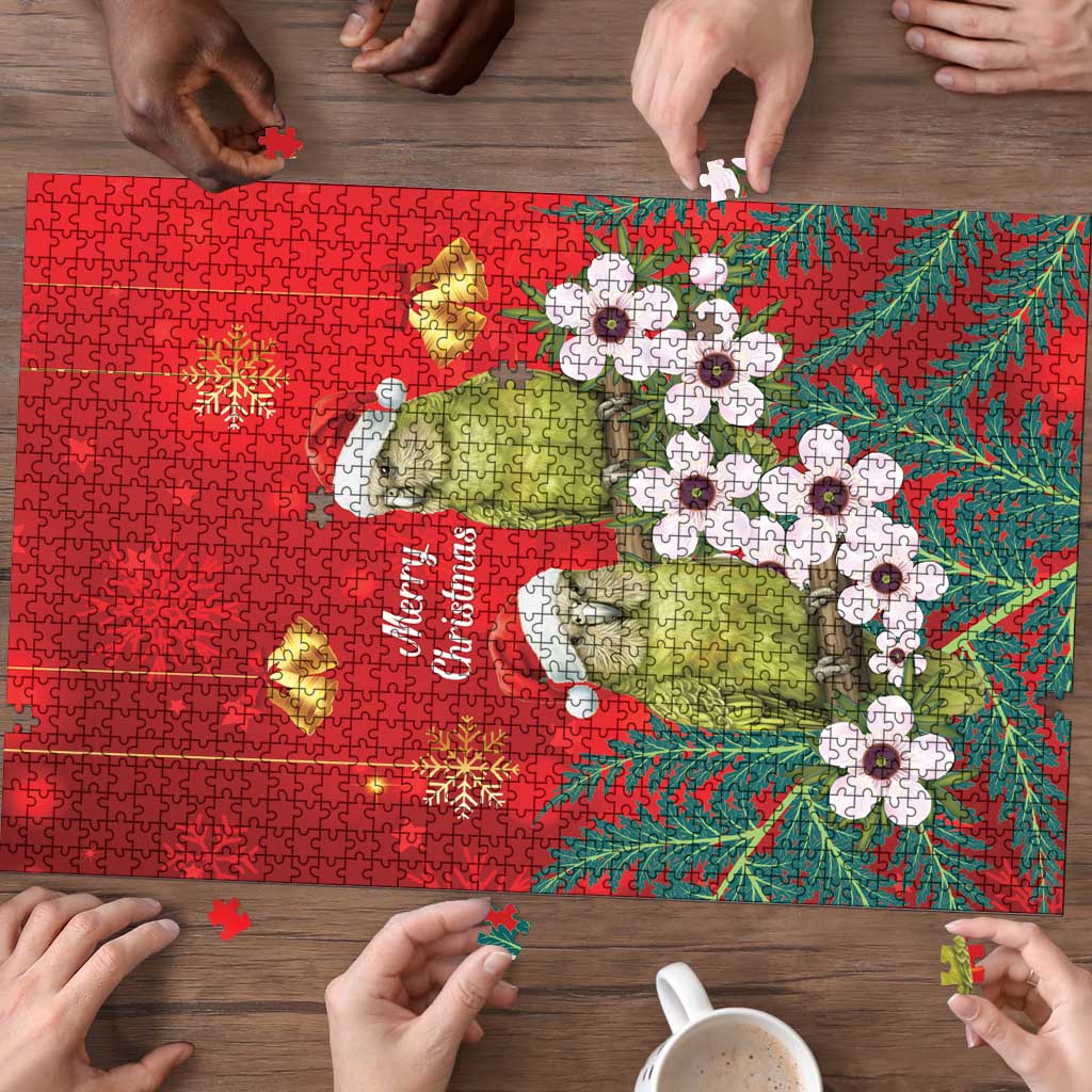 New Zealand Kakapo Christmas Puzzle Owl Parrot Santa Sliver Fern Manuka - Red - Aussie Hoodie