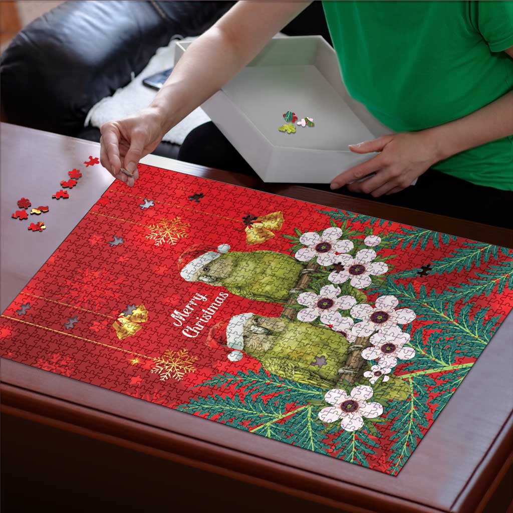 New Zealand Kakapo Christmas Puzzle Owl Parrot Santa Sliver Fern Manuka - Red - Aussie Hoodie