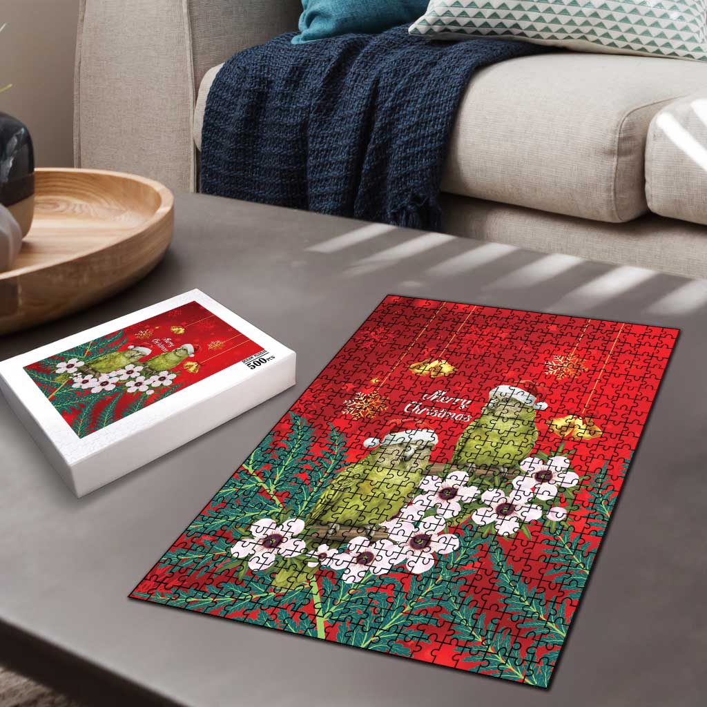 New Zealand Kakapo Christmas Puzzle Owl Parrot Santa Sliver Fern Manuka - Red - Aussie Hoodie