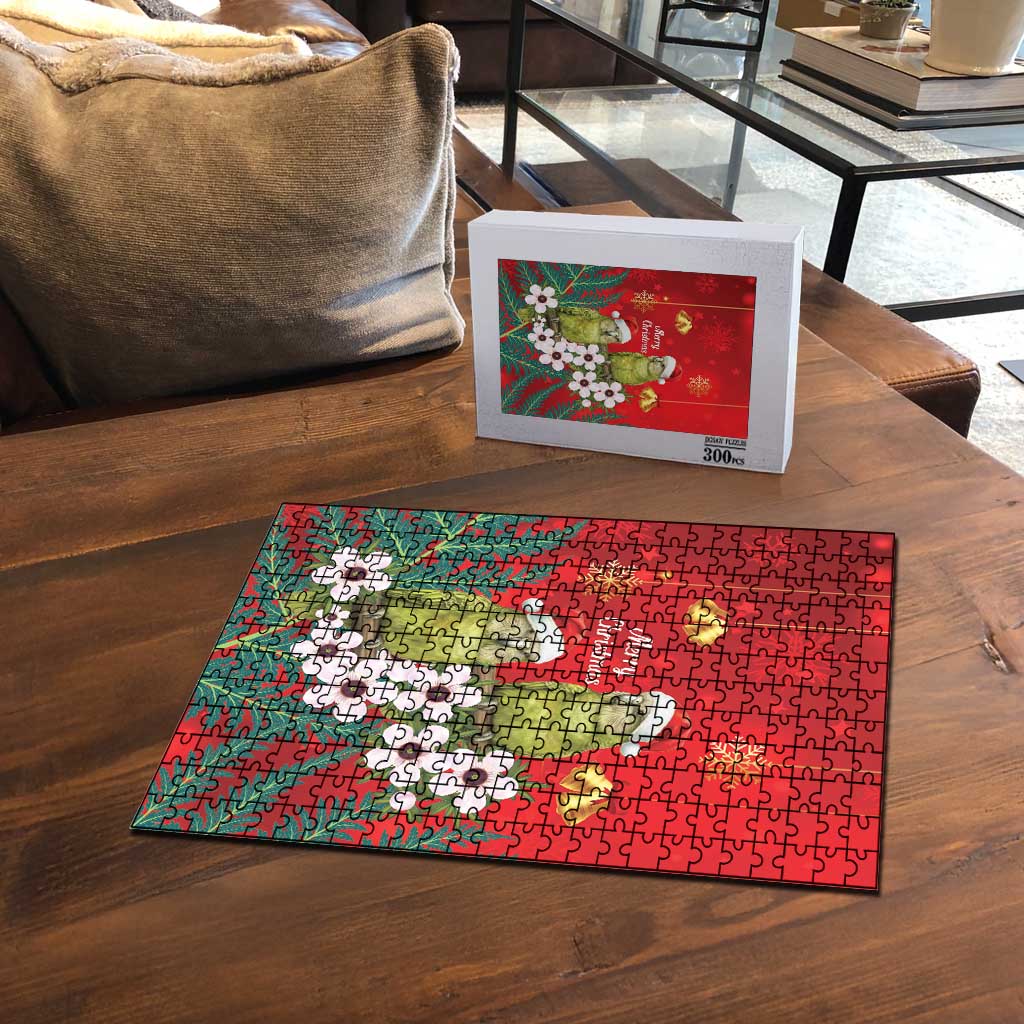 New Zealand Kakapo Christmas Puzzle Owl Parrot Santa Sliver Fern Manuka - Red - Aussie Hoodie