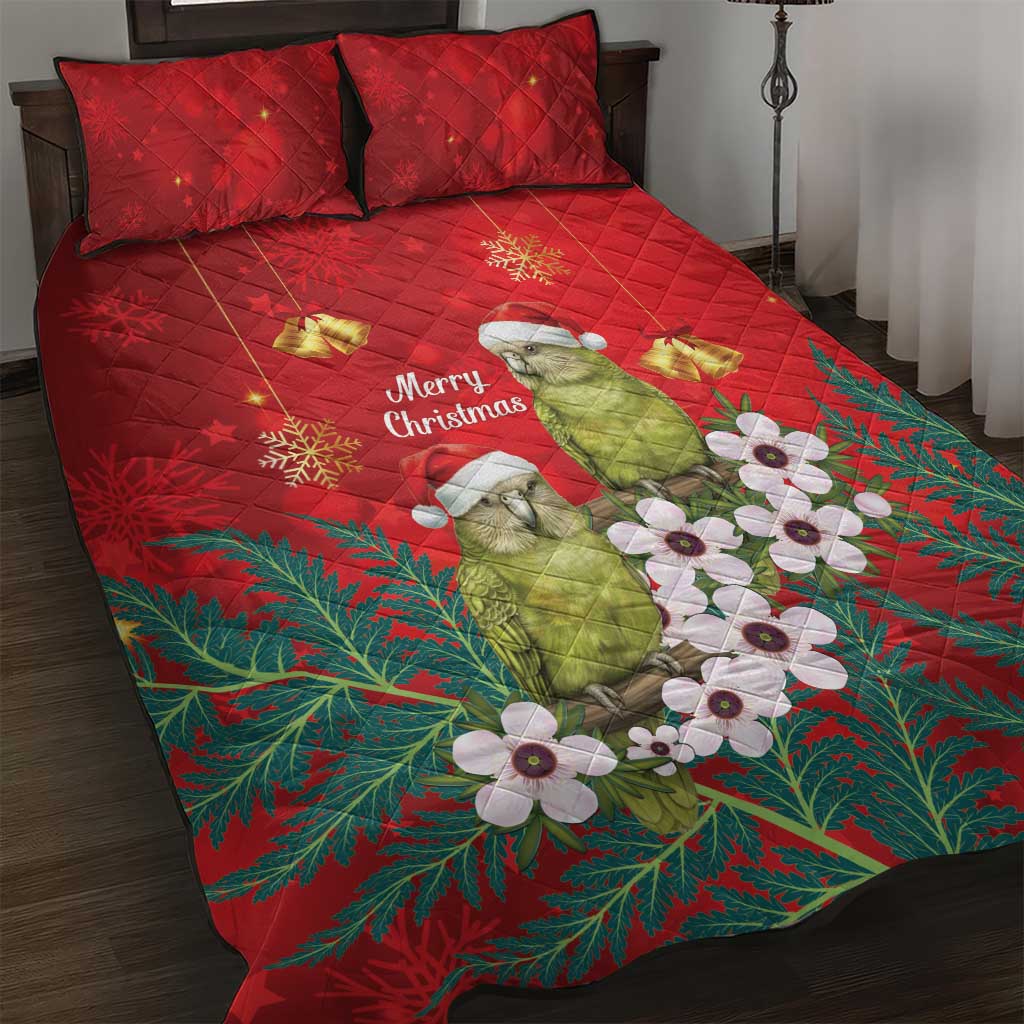 New Zealand Kakapo Christmas Quilt Bed Set Owl Parrot Santa Sliver Fern Manuka - Red - Aussie Hoodie