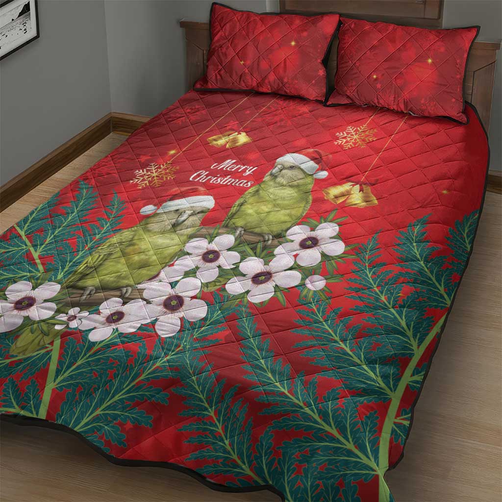 New Zealand Kakapo Christmas Quilt Bed Set Owl Parrot Santa Sliver Fern Manuka - Red - Aussie Hoodie