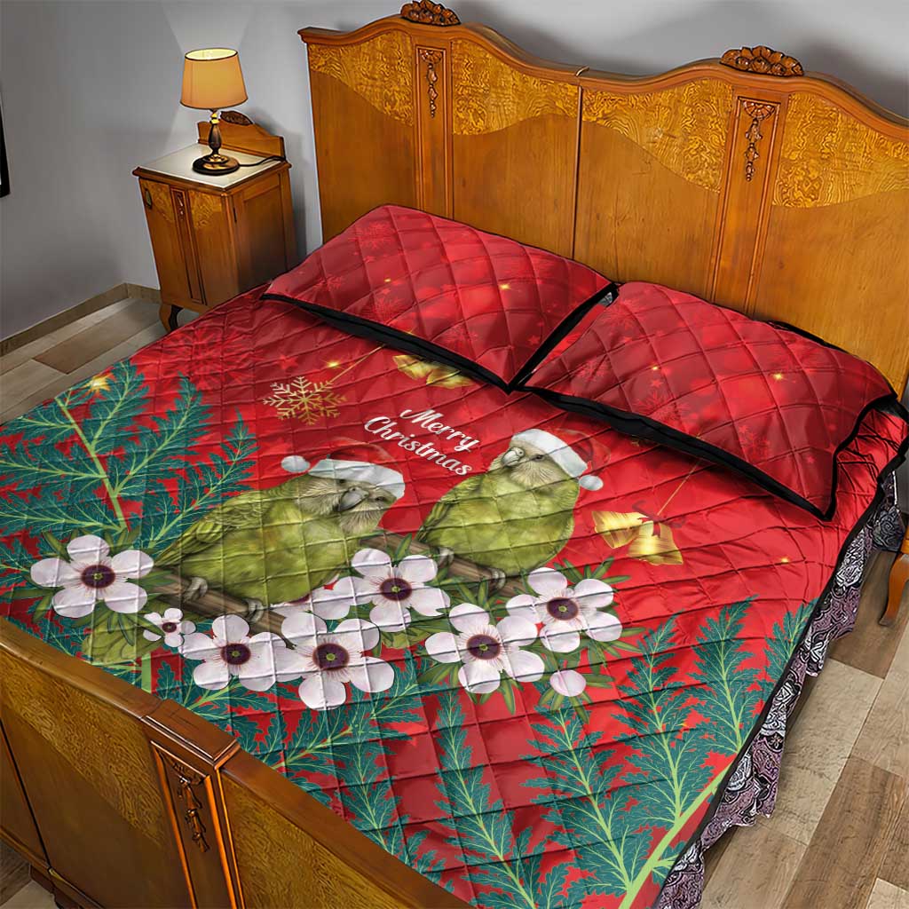 New Zealand Kakapo Christmas Quilt Bed Set Owl Parrot Santa Sliver Fern Manuka - Red - Aussie Hoodie
