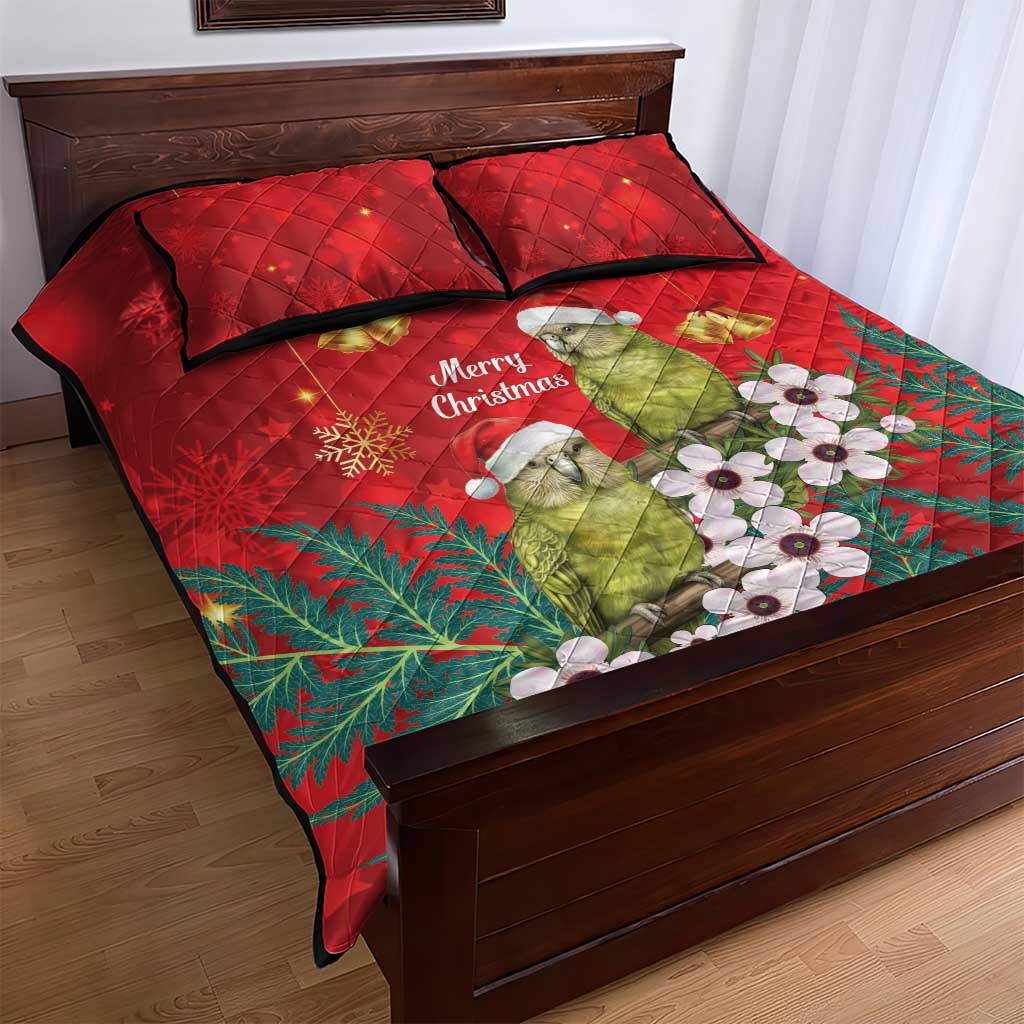 New Zealand Kakapo Christmas Quilt Bed Set Owl Parrot Santa Sliver Fern Manuka - Red - Aussie Hoodie