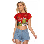 New Zealand Kakapo Christmas Raglan Cropped T Shirt Owl Parrot Santa Sliver Fern Manuka - Red - Aussie Hoodie