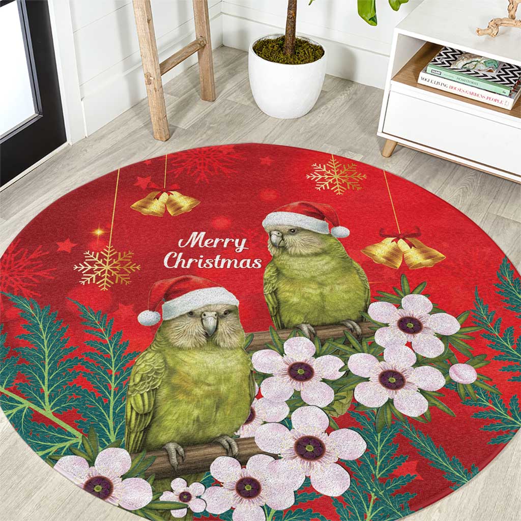 New Zealand Kakapo Christmas Round Carpet Owl Parrot Santa Sliver Fern Manuka - Red - Aussie Hoodie