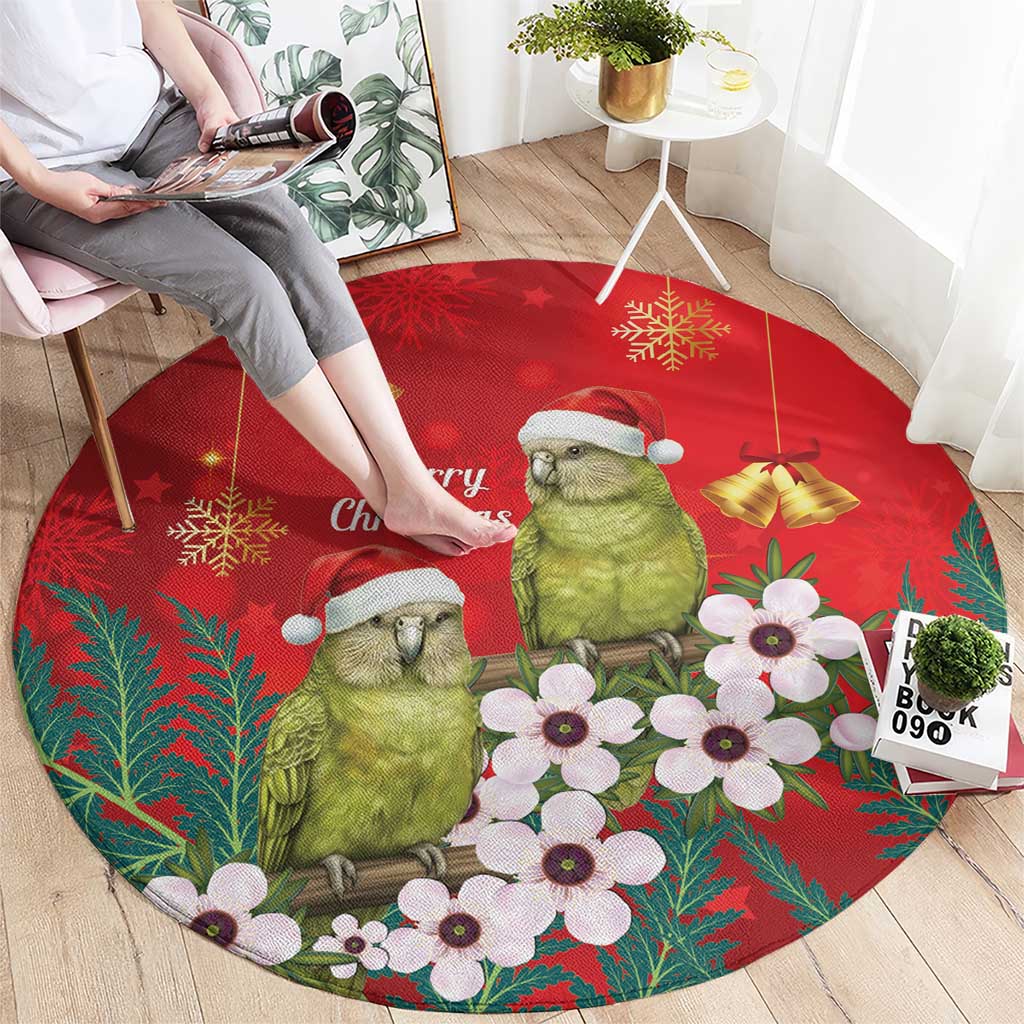 New Zealand Kakapo Christmas Round Carpet Owl Parrot Santa Sliver Fern Manuka - Red - Aussie Hoodie