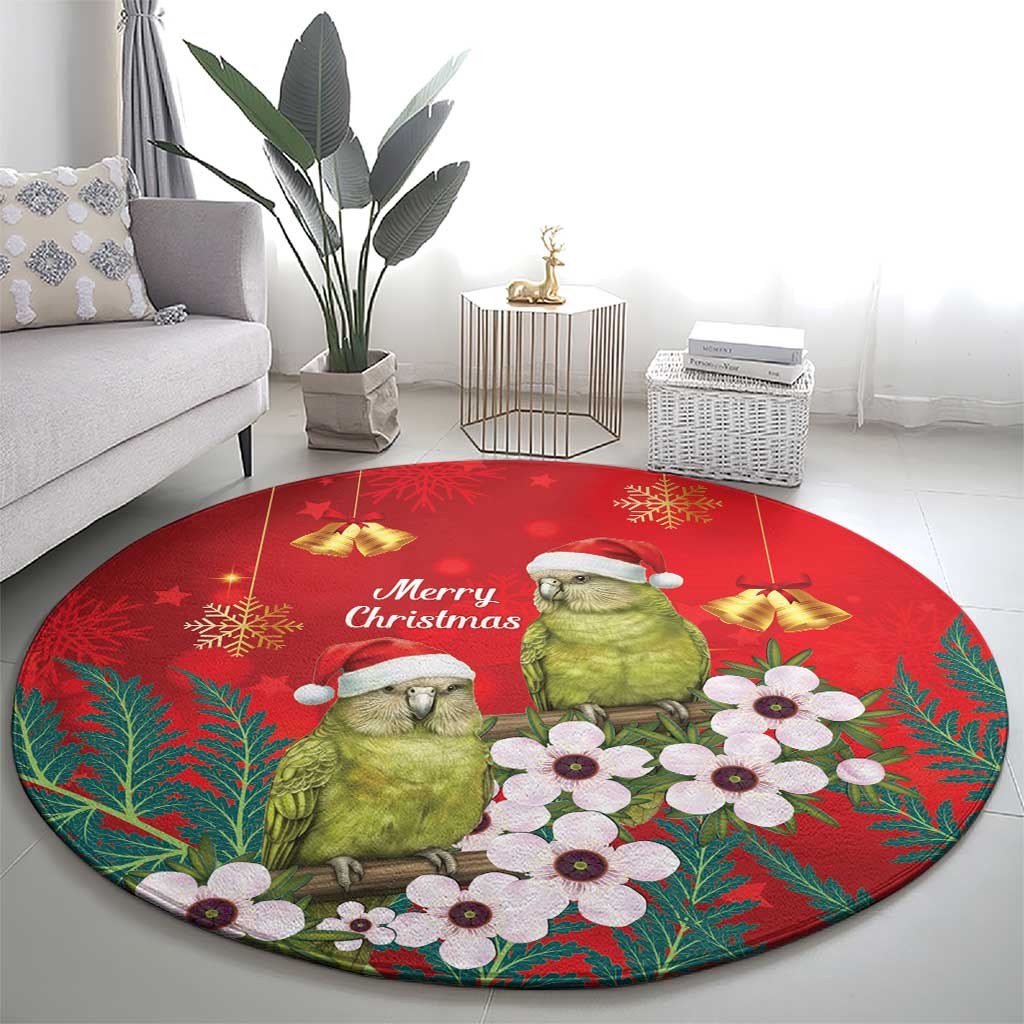 New Zealand Kakapo Christmas Round Carpet Owl Parrot Santa Sliver Fern Manuka - Red - Aussie Hoodie